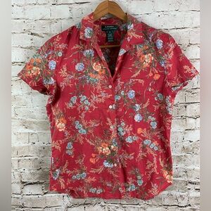 LRL Ralph Lauren Women’s M Dark Pink Shirt Floral Button Up Top